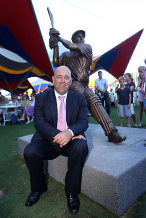 Darren Lehmann in front of his statue after it was unveiled at the Adelaide Oval before Day Two of the Fourth Test Match between Australia and India at Adelaide Oval on January 25, 2012 © Getty Images
