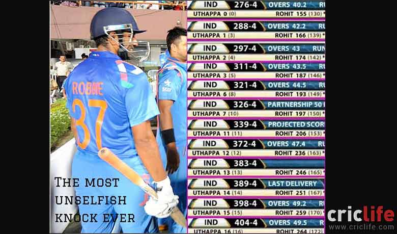 Robin Uthappa’s huge role in Rohit Sharma’s magum opus