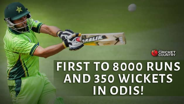 Shahid Afridi first cricketer to 8000 runs, 350 wickets in ODIs