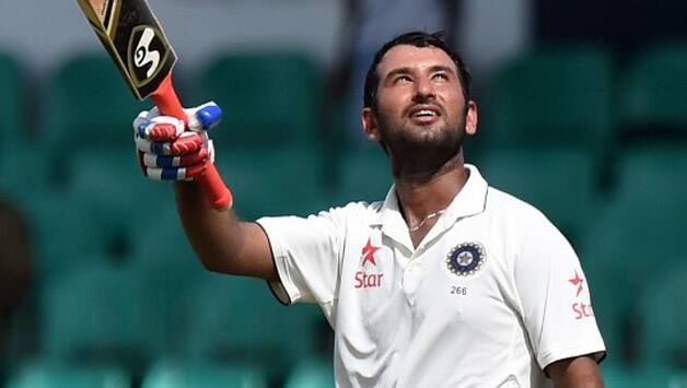 Cheteshwar Pujara remained unbeaten on 145 at the end of the first innings of the third Test © AFP