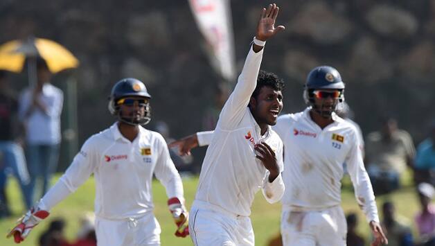 Tharindu Kaushal was the pick of the bolwes for Sri Lanka on Day Two of the Galle Test © AFP