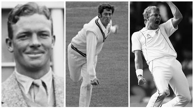 From left: Bob Crisp, the only man to take 4-in-4 twice; Pat Pocock, who took 4 in 4, 5 in 6, 6 in 9, and 7 in 11; and Neil Wagner, the only one to take 5 wickets in an over in First-Class cricket Â© Getty Images