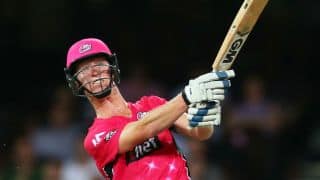 Jordan Silk dismissed for three by Brad Hogg Jordan Silk dismissed for three by Brad Hogg