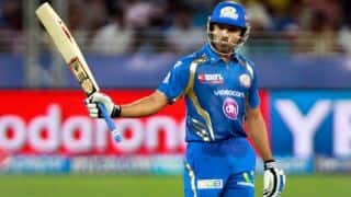 MI vs RR Match 32 IPL 2015: Rohit Sharma dismissed for 27 by Dhawal Kulkarni MI vs RR Match 32 IPL 2015: Rohit Sharma dismissed for 27 by Dhawal Kulkarni