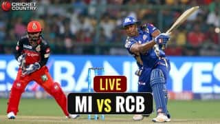 MI 165/5 | LIVE IPL 2017 Score, Mumbai Indians (MI) vs Royal Challengers Bangalore (RCB) IPL 10, Match 38: MI win by 5 wickets MI 165/5 | LIVE IPL 2017 Score, Mumbai Indians (MI) vs Royal Challengers Bangalore (RCB) IPL 10, Match 38: MI win by 5 wickets