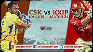 Live Cricket Score Chennai Super Kings vs Kings XI Punjab, IPL 2015, Match 24 at Chennai, KXIP 94/8 in 19 overs: CSK win by 97 runs Live Cricket Score Chennai Super Kings vs Kings XI Punjab, IPL 2015, Match 24 at Chennai, KXIP 94/8 in 19 overs: CSK win by 97 runs