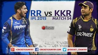 Live Cricket Score Rajasthan Royals vs Kolkata Knight Riders IPL 2015, Match 54 at Mumbai KKR 190/9 in 20 overs: RR win by nine runs Live Cricket Score Rajasthan Royals vs Kolkata Knight Riders IPL 2015, Match 54 at Mumbai KKR 190/9 in 20 overs: RR win by nine runs