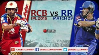 Live Cricket Score Royal Challengers Bangalore vs Rajasthan Royals, IPL 2015, Match 29, RCB 200/7 in 20 Overs: Match called off due to rain Live Cricket Score Royal Challengers Bangalore vs Rajasthan Royals, IPL 2015, Match 29, RCB 200/7 in 20 Overs: Match called off due to rain