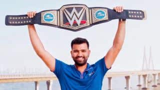 Rohit Sharma trolls Virat Kohli and co. over taking photo with The Great Khali Rohit Sharma trolls Virat Kohli and co. over taking photo with The Great Khali