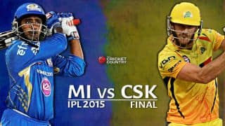 Live Cricket Score Mumbai Indians vs Chennai Super Kings, IPL 2015 Final at Kolkata, CSK 161/8 in 20 overs: Mumbai Indians win by 41 runs Live Cricket Score Mumbai Indians vs Chennai Super Kings, IPL 2015 Final at Kolkata, CSK 161/8 in 20 overs: Mumbai Indians win by 41 runs