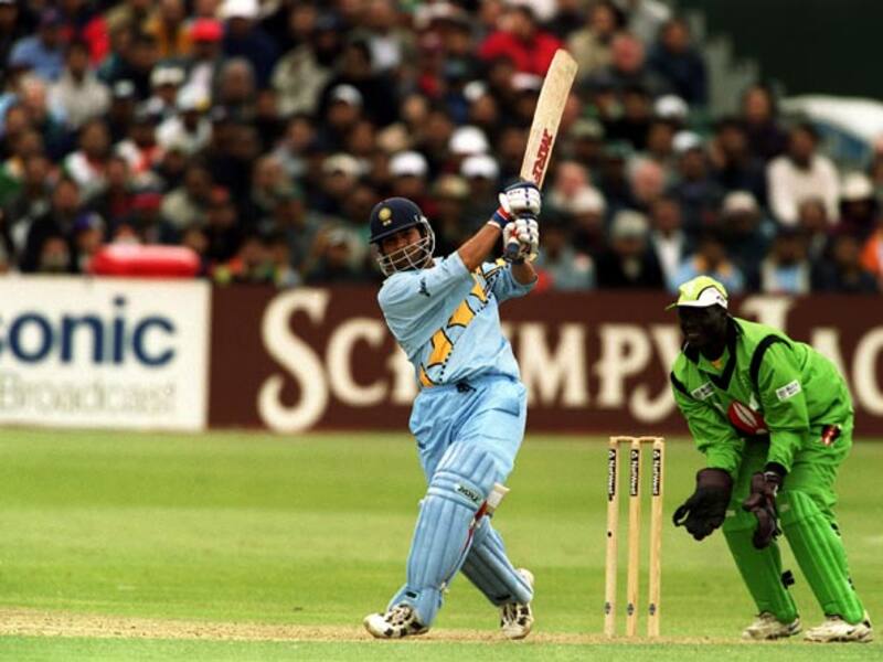 Sachin Tendulkar essays a forceful shot during the 1999 World Cup game against Kenya &Acirc;&copy; Getty Images