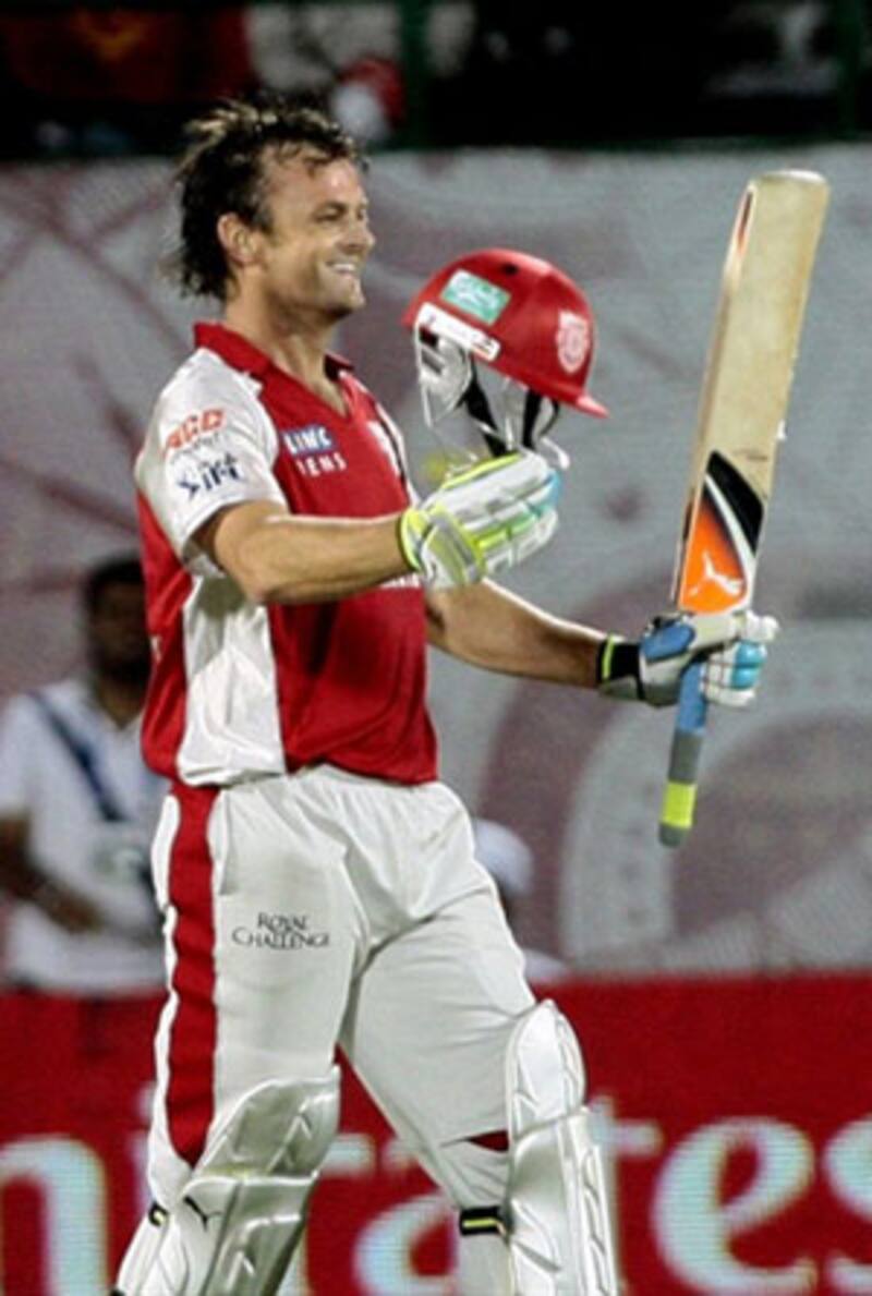 Adam Gilchrist celebrates his thunderous century against Royal Challengers Bangalore &Acirc;&copy; AFP