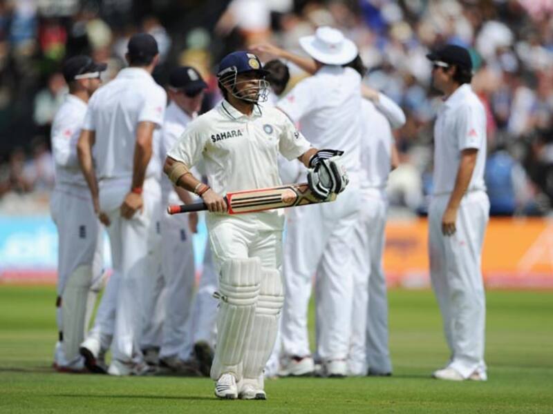 Sachin Tendulkar walks back after being dismissed on the final day of the opening Test between England and India at Lord's. England won the Test match by 196 runs &copy; Getty Images