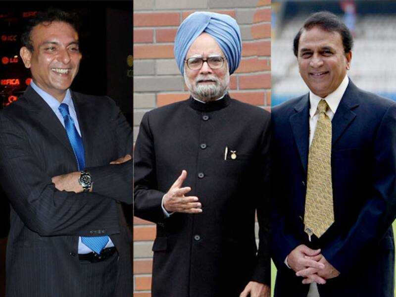 (Left to Right) Ravi Shastri, Dr Manmohan Singh and Sunil Gavaskar &copy; Getty Images
