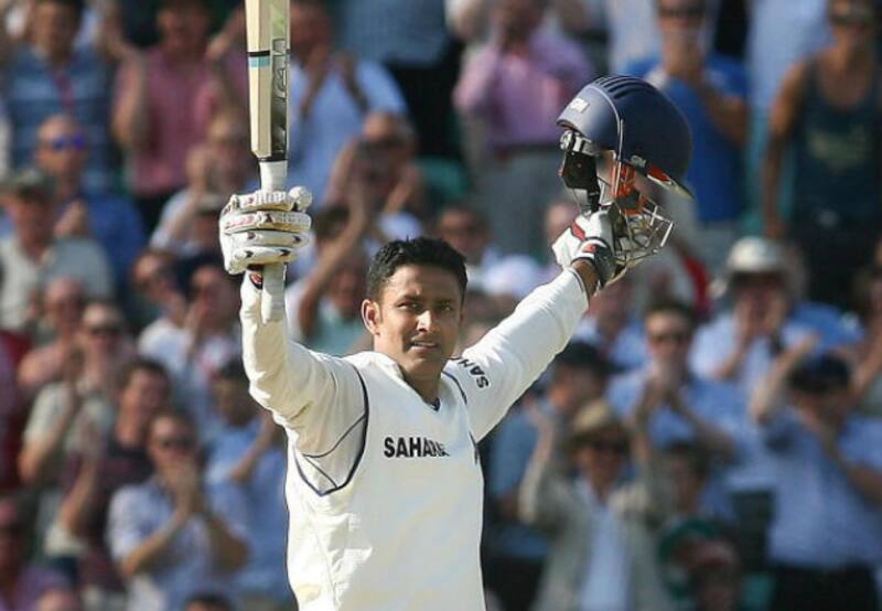 Anil Kumble celebrating his only Test hundred &copy; Getty Images