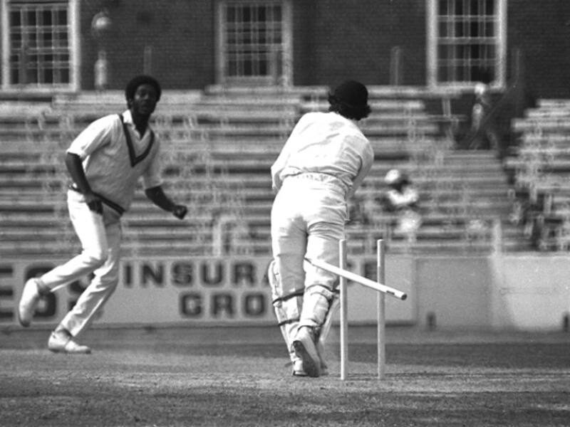 Michael Holding uproots Allan Knott's middle-stump. Holding had figures of 6 for 57 and 8 for 92 in the Test. Of the 14 wickets in the match, 9 were bowled and 3 leg-before © Getty Images