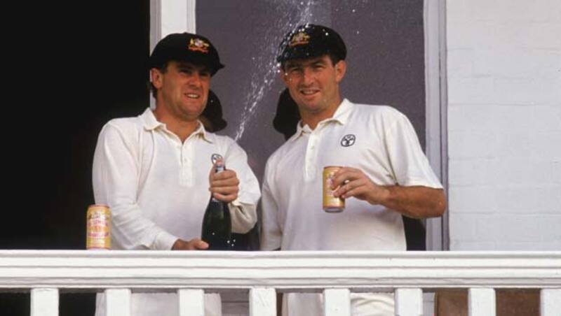 Mark Taylor (left) and Geoff Marsh celebrate their stand of 329 for the first wicket in the 5th Ashes Test at Trent Bridge in August 1989 &Acirc;&copy; Getty Images
