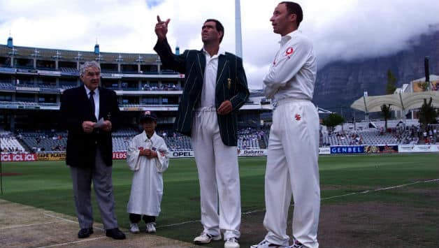 Hansie Cronje (tossing the coin) colluded with a bookmaker to fix a Test match, unknown to rival captain Nasser Hussain (right), who forfeited the England innings purely to breathe life into what seemed a dead Test © Getty Images