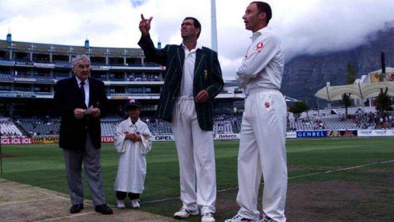 Hansie Cronje (tossing the coin) colluded with a bookmaker to fix a Test match, unknown to rival captain Nasser Hussain (right), who forfeited the England innings purely to breathe life into what seemed a dead Test &Acirc;&copy; Getty Images