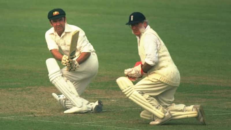 Bobby Simpson of Old Australia sweeps a four past Godfrey Evans (do note the muttonchops) of Old England during a match at The Oval &Acirc;&copy; Getty Images