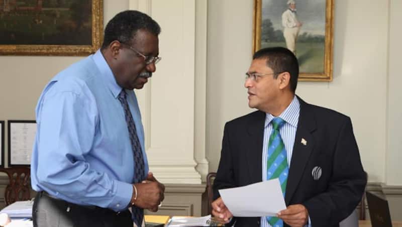 Chairman of ICC Cricket Committee Clive Lloyd (left) talks to ICC Chief Match Referee, Lord's, 2009 &Acirc;&copy; Getty Images