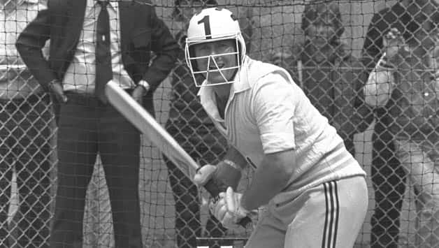 Dennis Amiss bats in the nets with a helmet before the second Packer Supertest in Melbourne, December 1978 © Getty Images