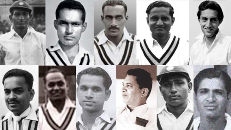 Clockwise, from top left: Mushtaq Ali, Budhi Kunderan, CK Nayudu, Vijay Hazare, Mansur Ali Khan Pataudi, Vinoo Mankad, Lala Amarnath, Dattu Phadkar, Bapu Nadkarni, Amar Singh, Subhash Gupte.