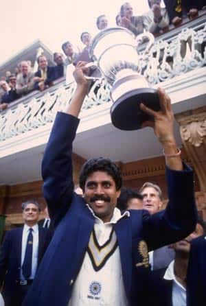 Kapil Dev lifts the Prudential World Cup after India dethroned two-times champions West Indies at Lord's in the final on June 25, 1983 © Getty Images