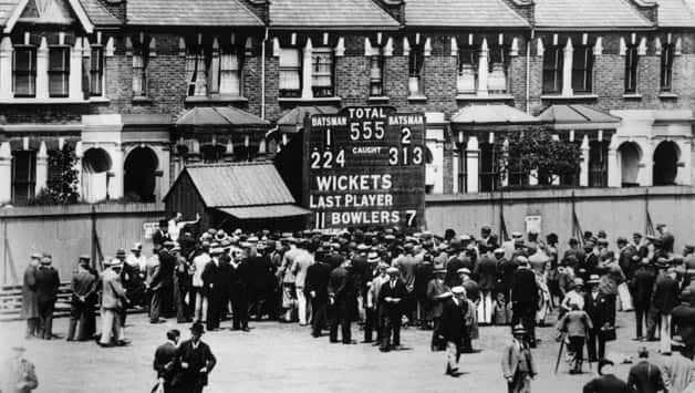 The iconic 555-run partnership between Herbert Sutcliffe and Percy Holmes reflecting in the scoreboard at Leyton © Getty Images