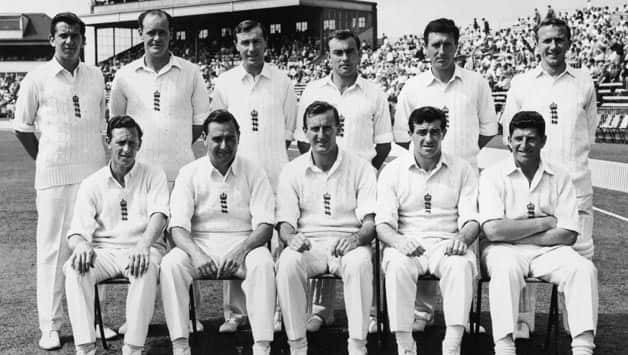 The 1963 England Test cricket team that played West Indies at Old Trafford (Standing from left): David Allen, Brian Close, Keith Andrew, John Edrich, Fred Titmus and Mickey Stewart. Sitting from left: Brian Statham, Colin Cowdrey, Ted Dexter, Fred Trueman and Ken Barrington © Getty Images