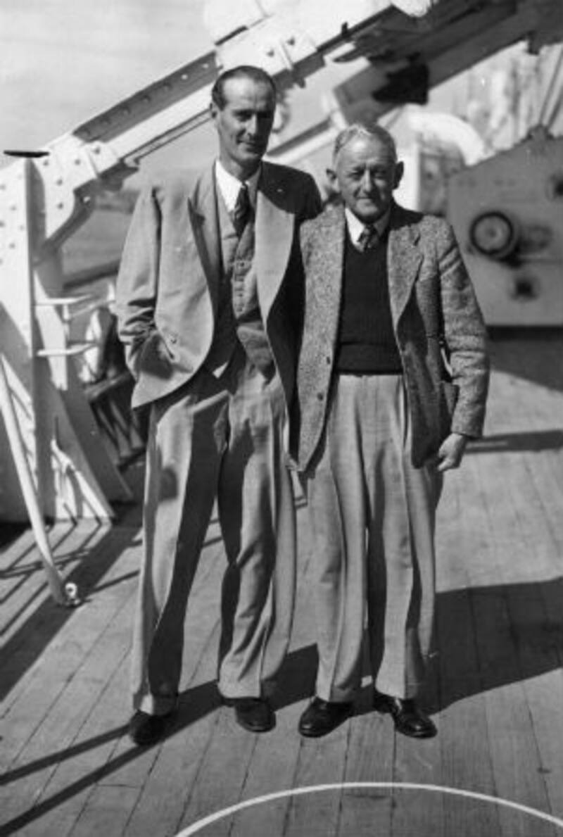Alan Melville (left) with Bill Ferguson on the deck of Durban Castle, Southampton, 1947 &Acirc;&copy; Getty Images