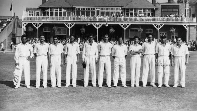 India in England, 1959. From left: Surendra Nath, 'Mama' Ghorpade, Nari Contractor, Bapu Nadkarni, ML Jaisimha, Chandu Borde, Datta Gaekwad, Abbas Ali Baig, Kripal Singh, Nana Joshi, Pankaj Roy © Getty Images
