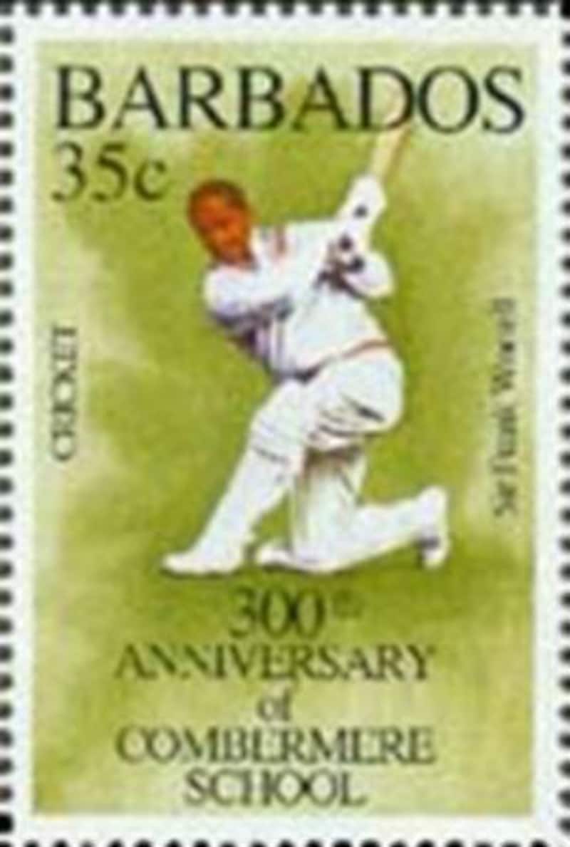 Frank Worrell&rsquo;s batting photo appeared in a commemorative stamp issued by Barbados to mark the occasion of the 300th anniversary of the Combermere School.