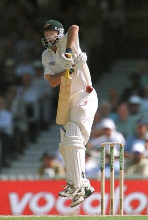 Steve Waugh is airborne to keep down an awkwardly rising delivery during the course of his fighting hundred © Getty Images