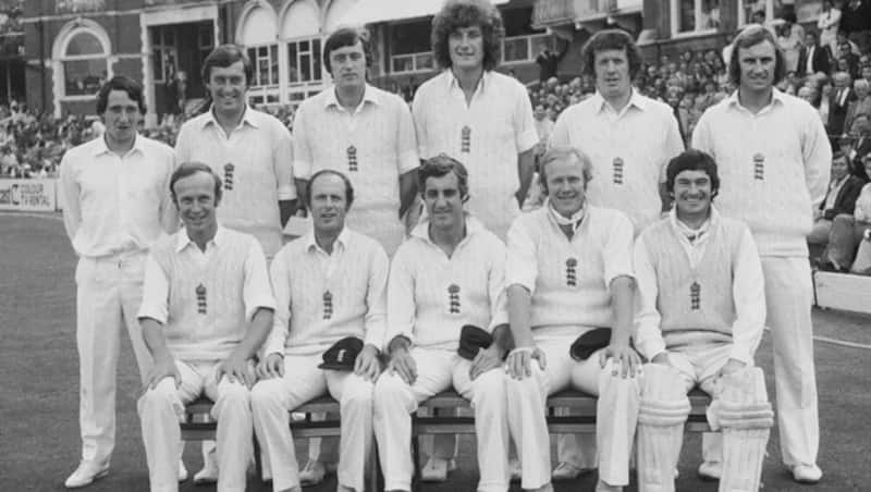 England's Ashes-winning team of 1977. Standing, from left: Derek Randall, Bob Woolmer, Mike Hendrick, Bob Willis, Graham Roope, John Lever. Sitting, from left: Derek Underwood, Geoff Boycott, Mike Brearley, Tony Greig, and Alan Knott &Acirc;&copy; Getty Images