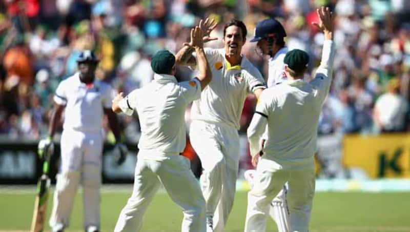Mitchell Johnson provided Australia with an early breakthrough as he bowled Alastair Cook &copy; Getty Images