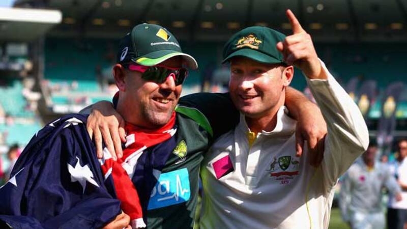 Pat Howard has distanced himself after Australia's 5-0 Ashes win over England and has given credit to Darren Lehmann(first from left) and Michael Clarke