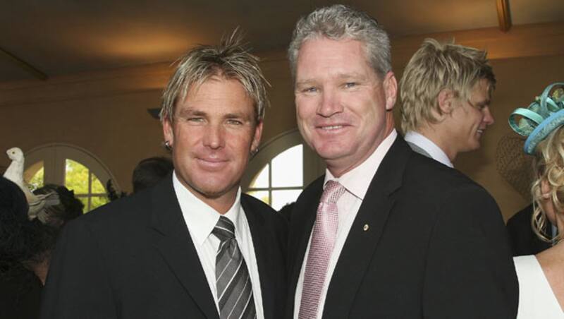 Cricketers-Shane-Warne-and-Dean-Jones-attend-the-AAMI-Victoria-Derby-Day,-part--6