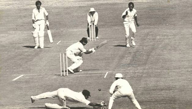 Ranjit Fernando dropping Gundappa Vishwanath’s catch off Tony Opatha. Photo courtesy: H Natarajan