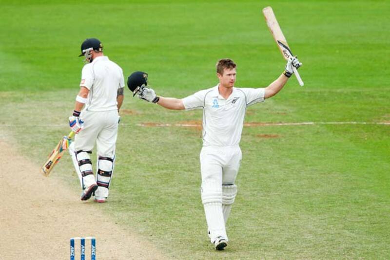James-Neesham-of-New-Zealand-celebrates-his-first-test-century-on-debut-during-day-five-of-the-2