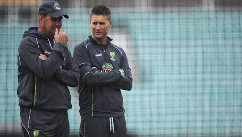 Mickey Arthur (left) and Michael Clarke came under heavy scrutiny for dropping four players when Australia were struggling on their tour to India in 2013 &Acirc;&copy; Getty Images