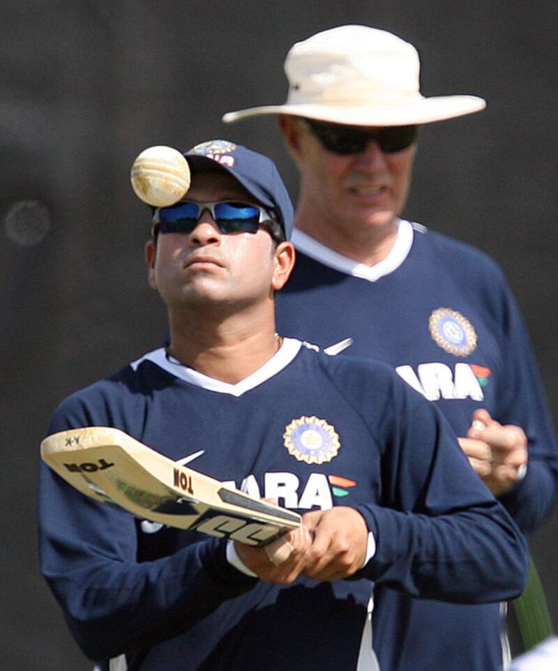 Sachin Tendulkar with Greg Chappell during the Australian&acirc;s stint as India coach &Acirc;&copy; AFP