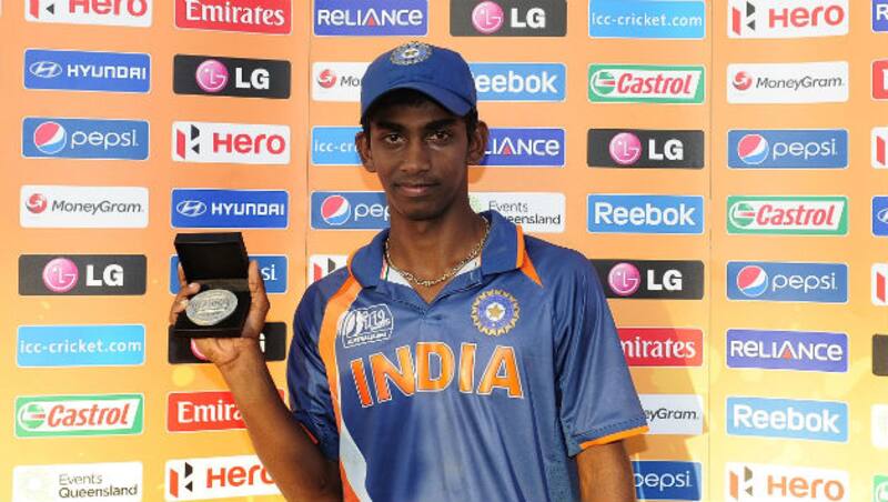 Baba Aparjith with Man of the Match award in the U-19 World Cup semi-final © Getty Images