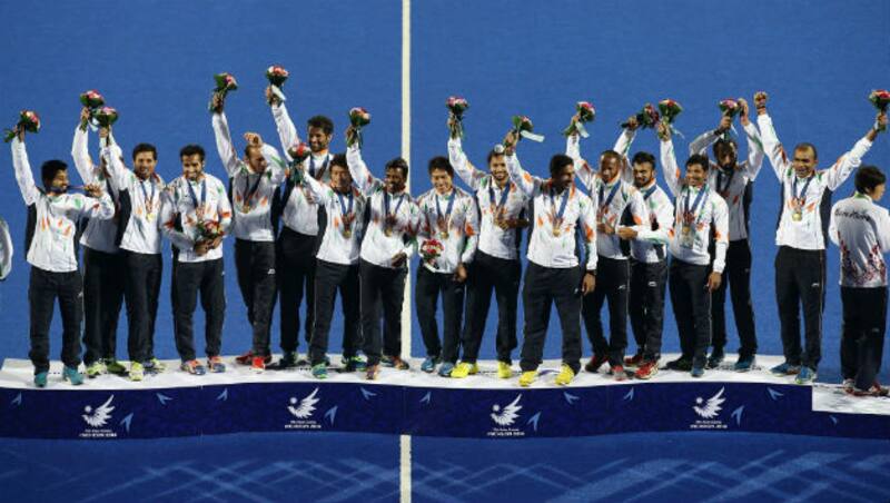 The victorious Indian hockey team after clinching the Gold medal in the tournament final against Pakistan &Acirc;&copy; Getty Images