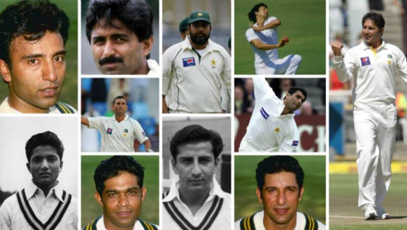 From left &Acirc;&copy; Getty Images Column 1 (from top): Saeed Anwar, Hanif Mohammad Column 2 (from top): Javed Miandad (c), Younis Khan, Rashid Latif (wk) Column 3 (from top): Inzamam-ul-Haq, Fazal Mahmood Column 4 (from top): Imran Khan, Waqar Younis, Wasim Akram Column 5: Saeed Ajmal