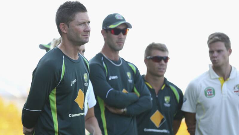 Michael Clarke(extreme left) could only manage 57 runs in four innings against Pakistan in two Tests &copy; Getty Images