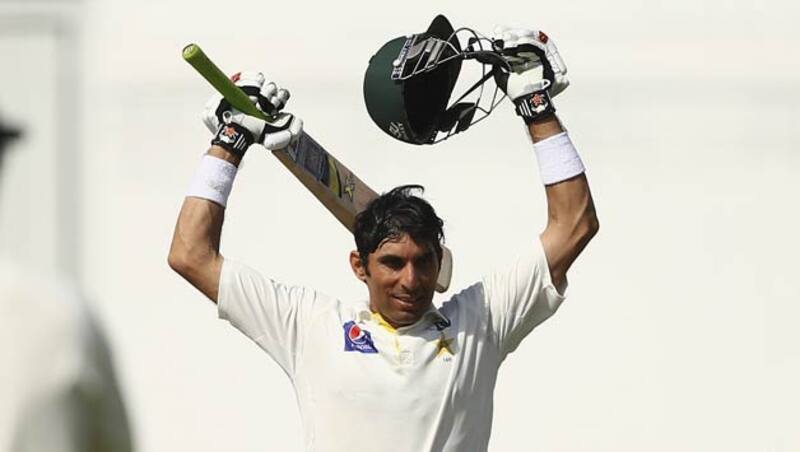Misbah-ul-Haq equalled Sir Viv Richard's record of the fastest century in Test cricket after he reached the milestone in 56 deliveries &copy; Getty Images