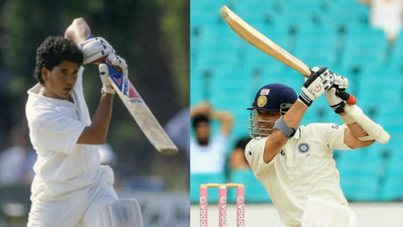 Sachin Tendulkar in his youth (left) and toward the end of his career © Getty Images