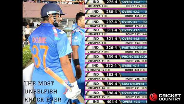 Robin Uthappa contributed in the best way possible to help Rohit Sharma amass 264