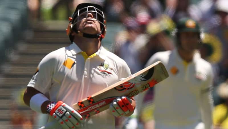 David Warner looks up to the sky after getting to 63 during the first Test against India &copy; Getty Images